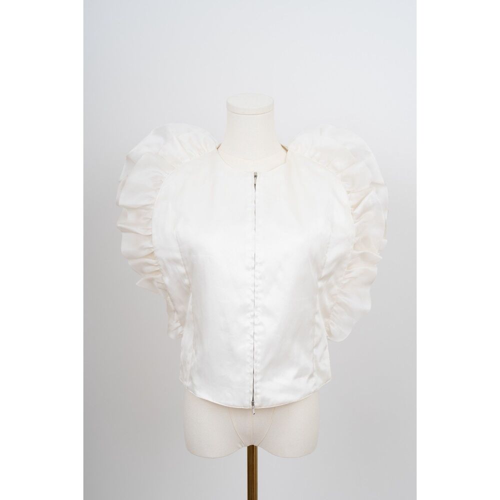 Ann Fontaine Ruffle Detail Sleeveless Zip Up Cotton Blouse Top Size 40 Rare